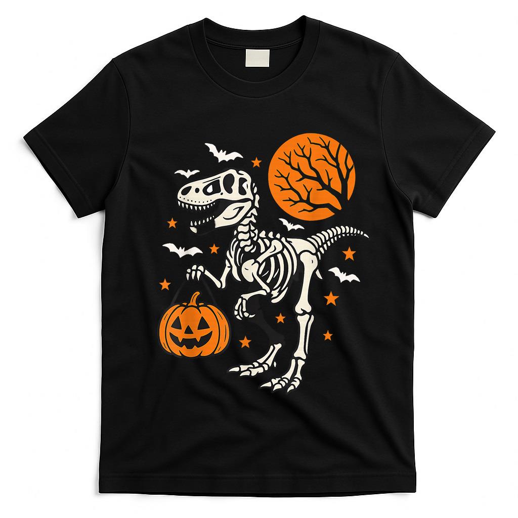 Funny Dinosaur Skeleton Halloween Pumpkin Trick Or Treat T-Shirt