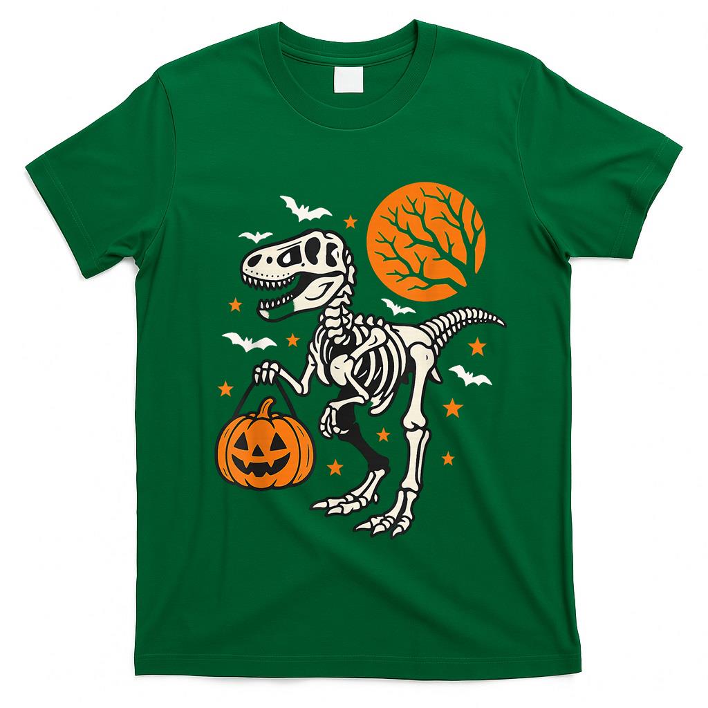 Funny Dinosaur Skeleton Halloween Pumpkin Trick Or Treat T-Shirt