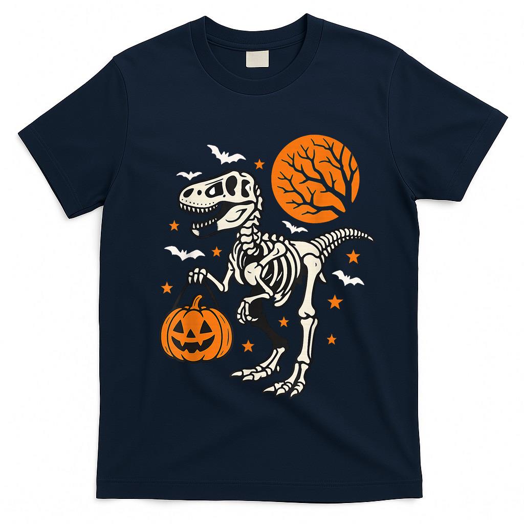 Funny Dinosaur Skeleton Halloween Pumpkin Trick Or Treat T-Shirt