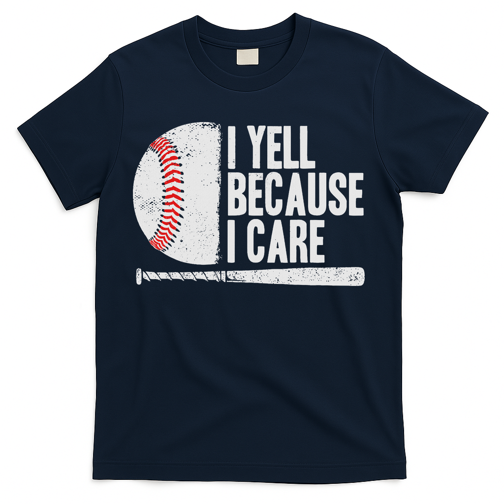 Funny Baseball Fan Humor I Yell Because I Care Baseball Dads T-Shirt