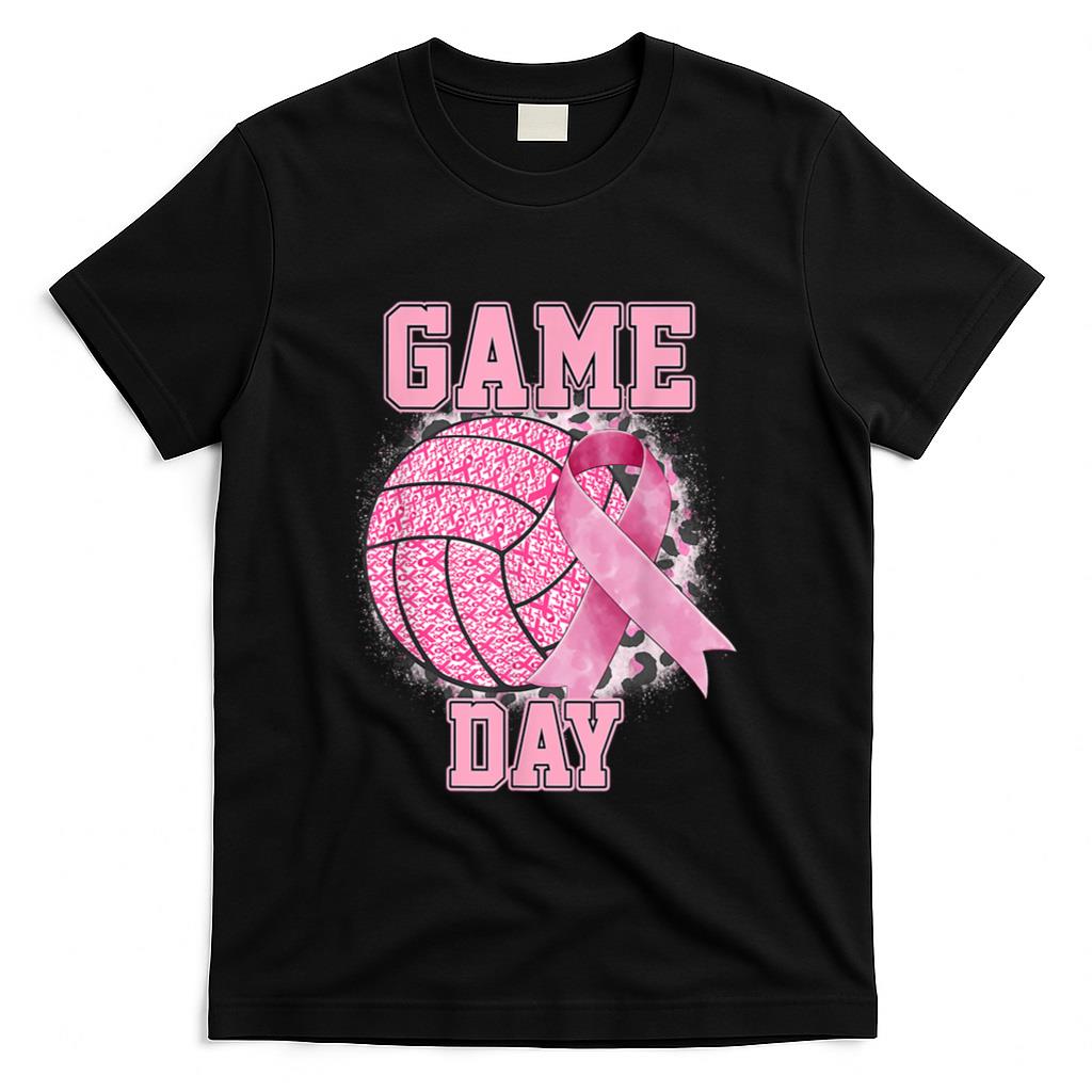 Bleached Game Day Breast Cancer Awareness Pink Volleyball T-Shirt