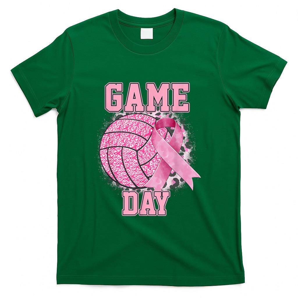 Bleached Game Day Breast Cancer Awareness Pink Volleyball T-Shirt
