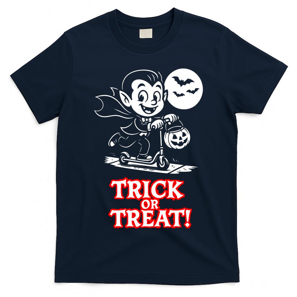 Little Dracula Trick-or-Treat Art – Cute Retro Vampire on Scooter Classic T-Shirt