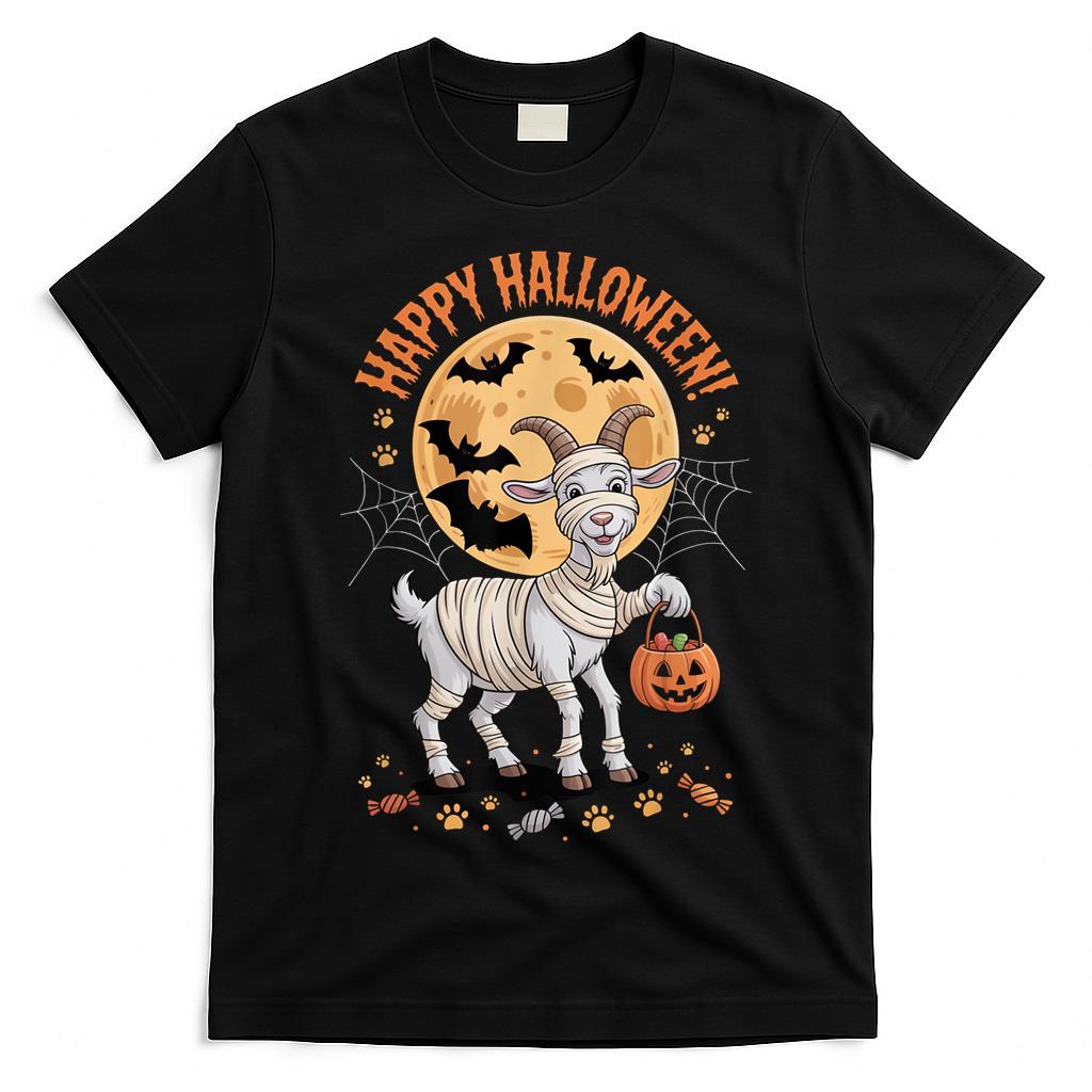 Cute Goat Mummy Halloween Trick or Treat Scene T-Shirt