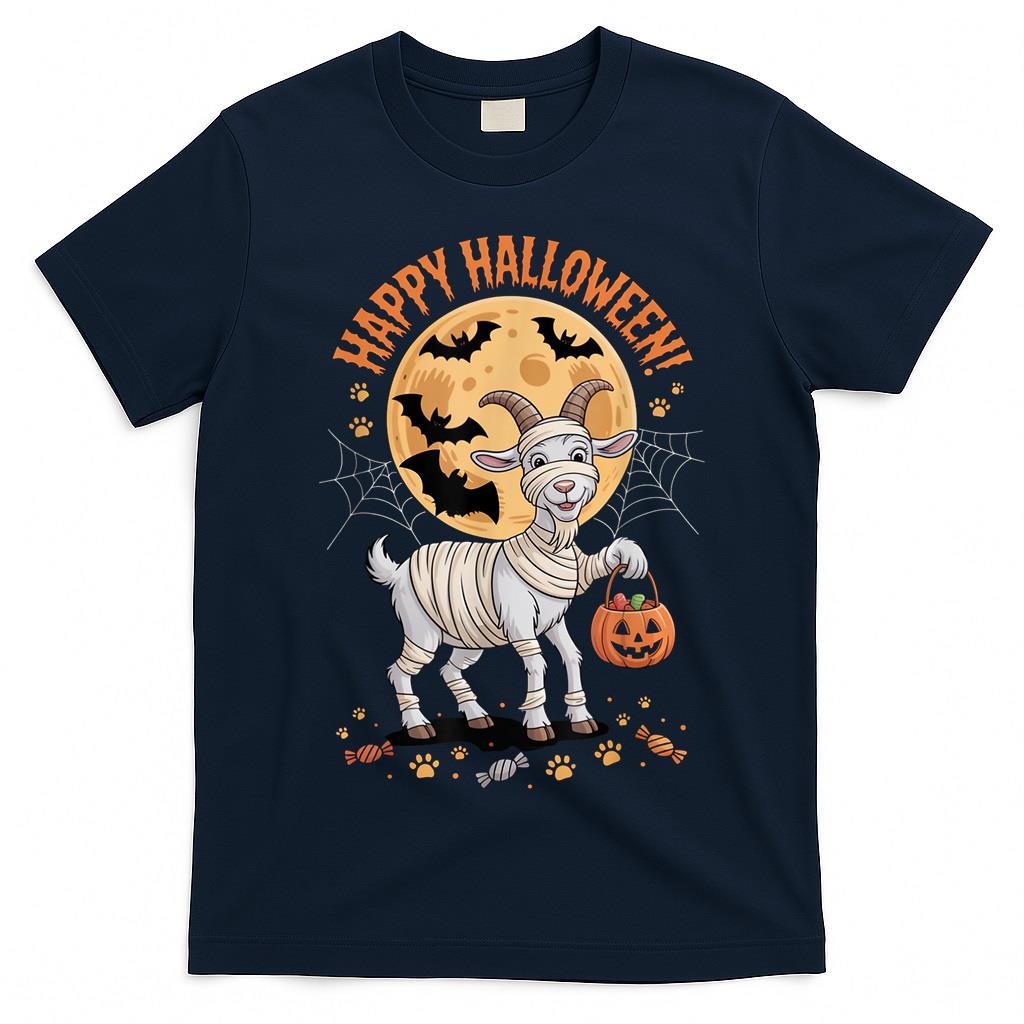 Cute Goat Mummy Halloween Trick or Treat Scene T-Shirt