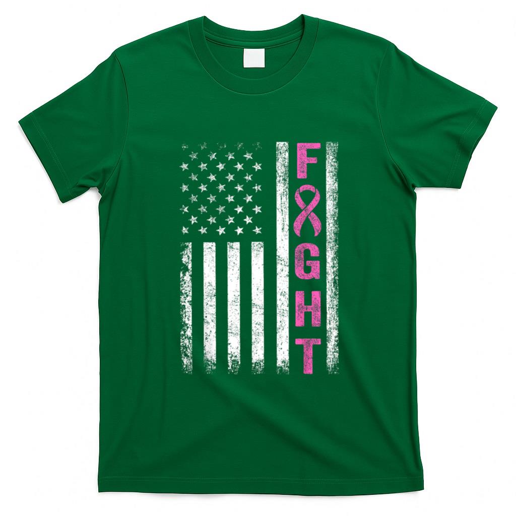 Fight Breast Survivor American Flag Breast Cancer Awareness Women Girls Kids Men T-Shirt