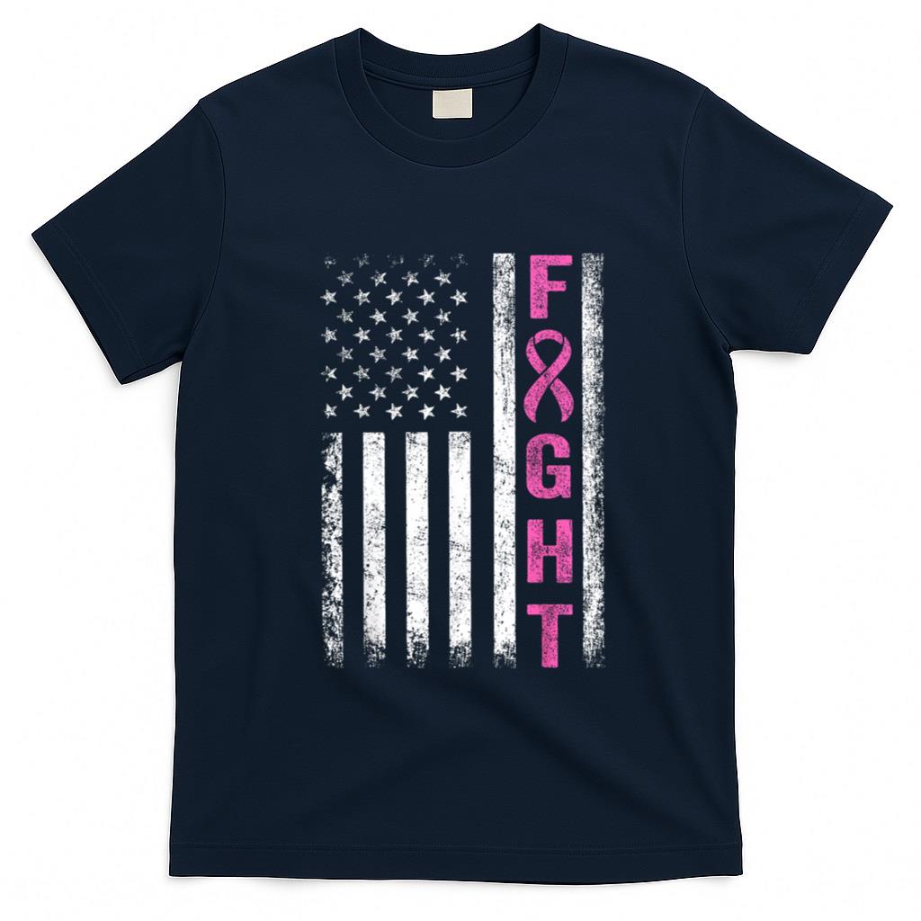 Fight Breast Survivor American Flag Breast Cancer Awareness Women Girls Kids Men T-Shirt
