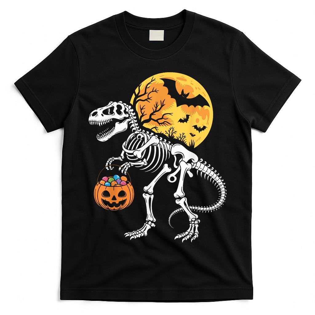 Dinosaur Skeleton Halloween Candy Holder For Trick Or Treat T-Shirt