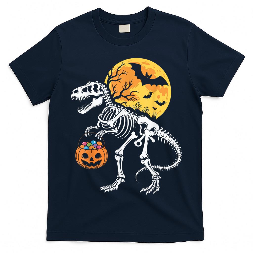 Dinosaur Skeleton Halloween Candy Holder For Trick Or Treat T-Shirt