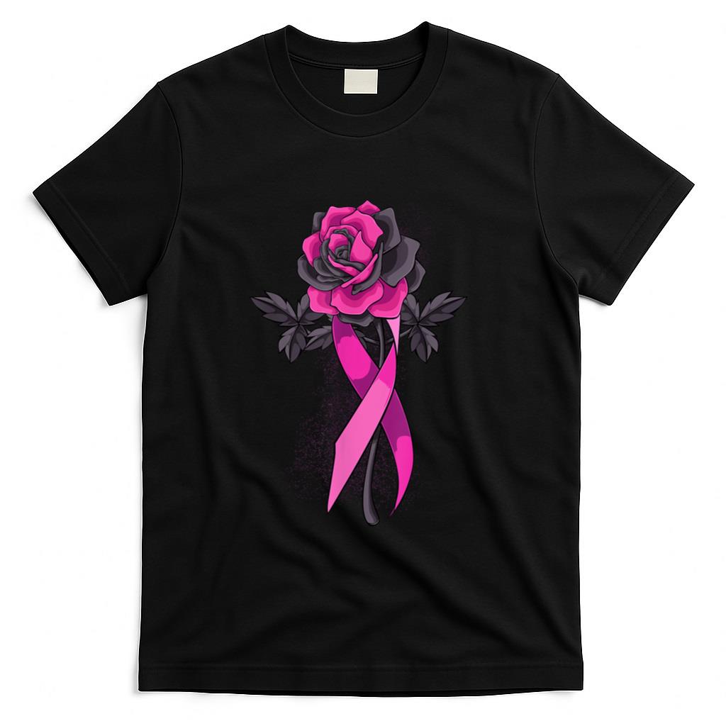 Pink Ribbon Rose Breast Cancer Awareness Survivor Warrior T-Shirt