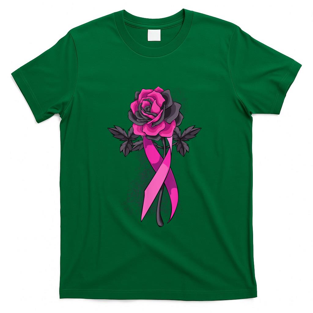 Pink Ribbon Rose Breast Cancer Awareness Survivor Warrior T-Shirt