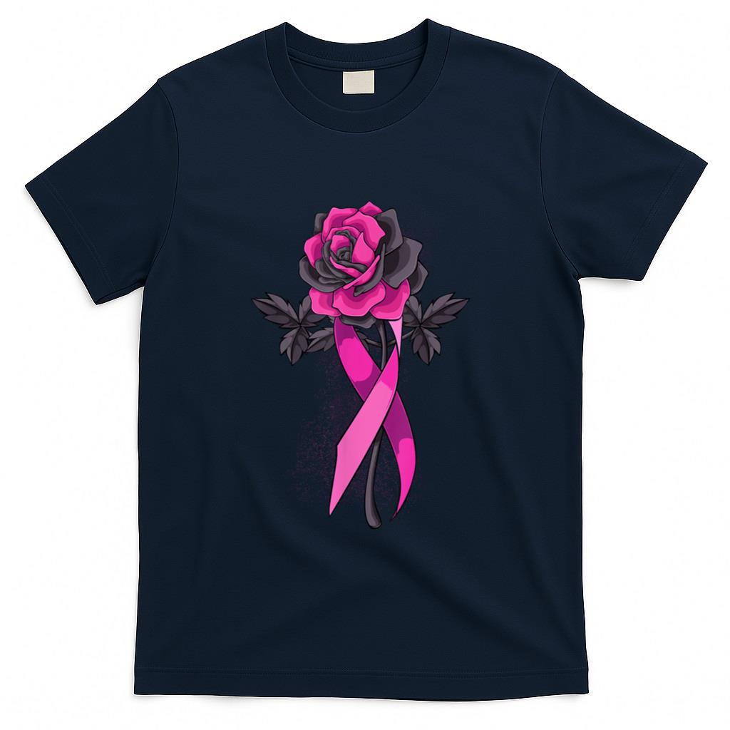 Pink Ribbon Rose Breast Cancer Awareness Survivor Warrior T-Shirt