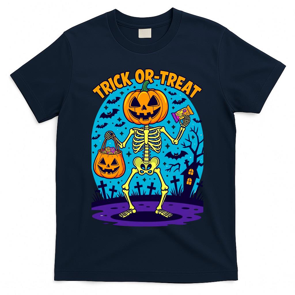 Trick or Treat Skeleton – Pumpkin Head, Candy & Spooky Night Classic T-Shirt