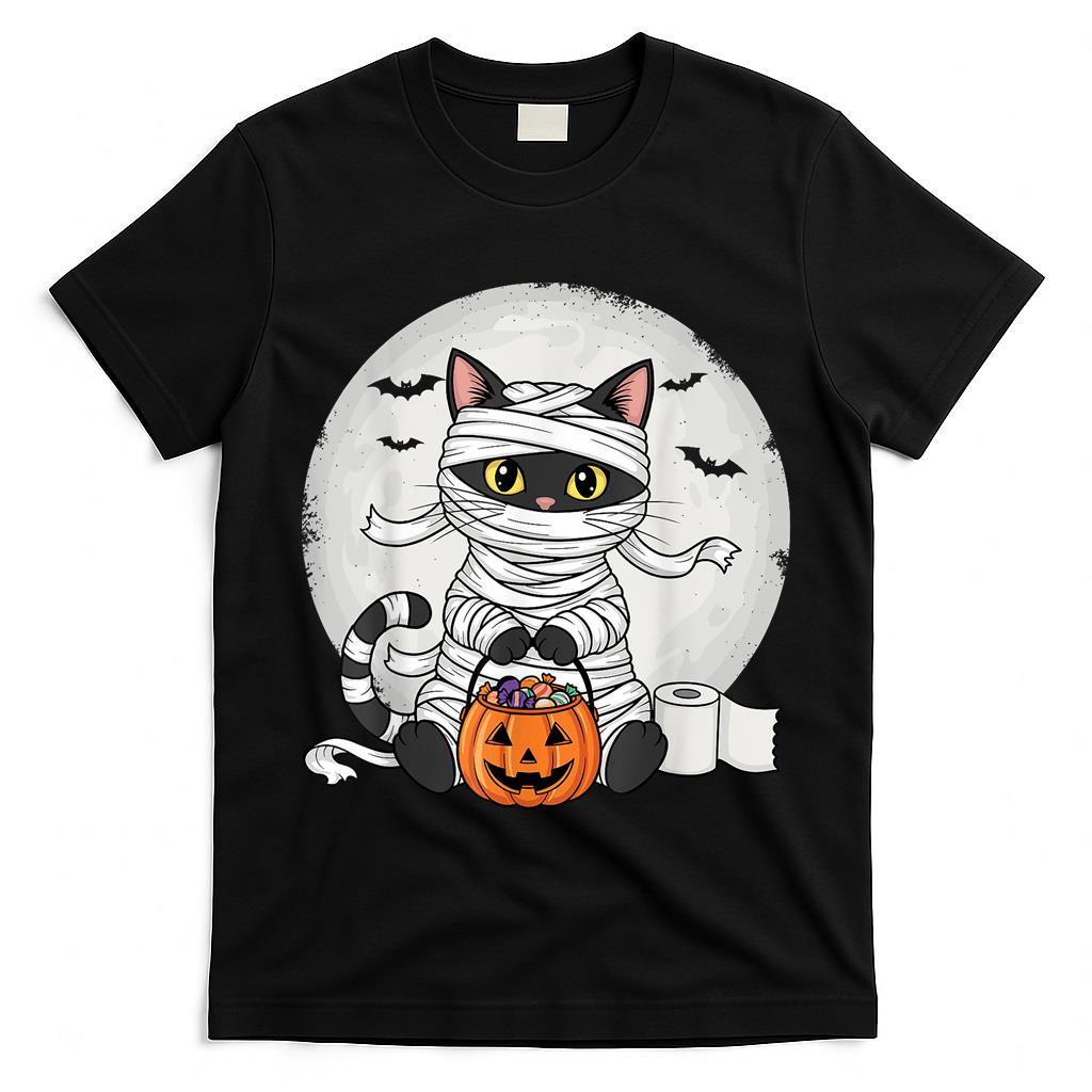 Cute Mummy Black Cat Halloween Costume Funny Trick or Treat T-Shirt
