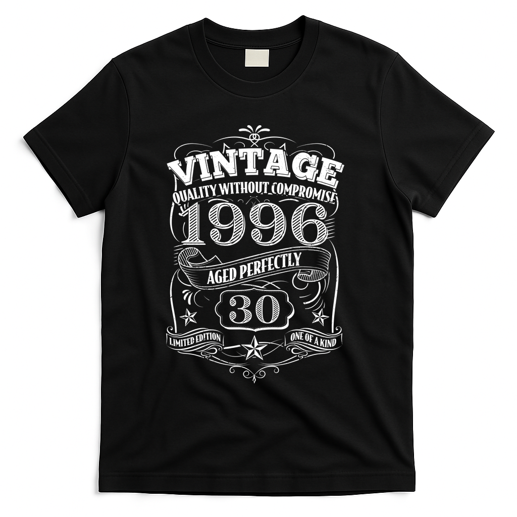 30th Birthday 1996 Vintage Funny Aged Perfectly T-Shirt - Black
