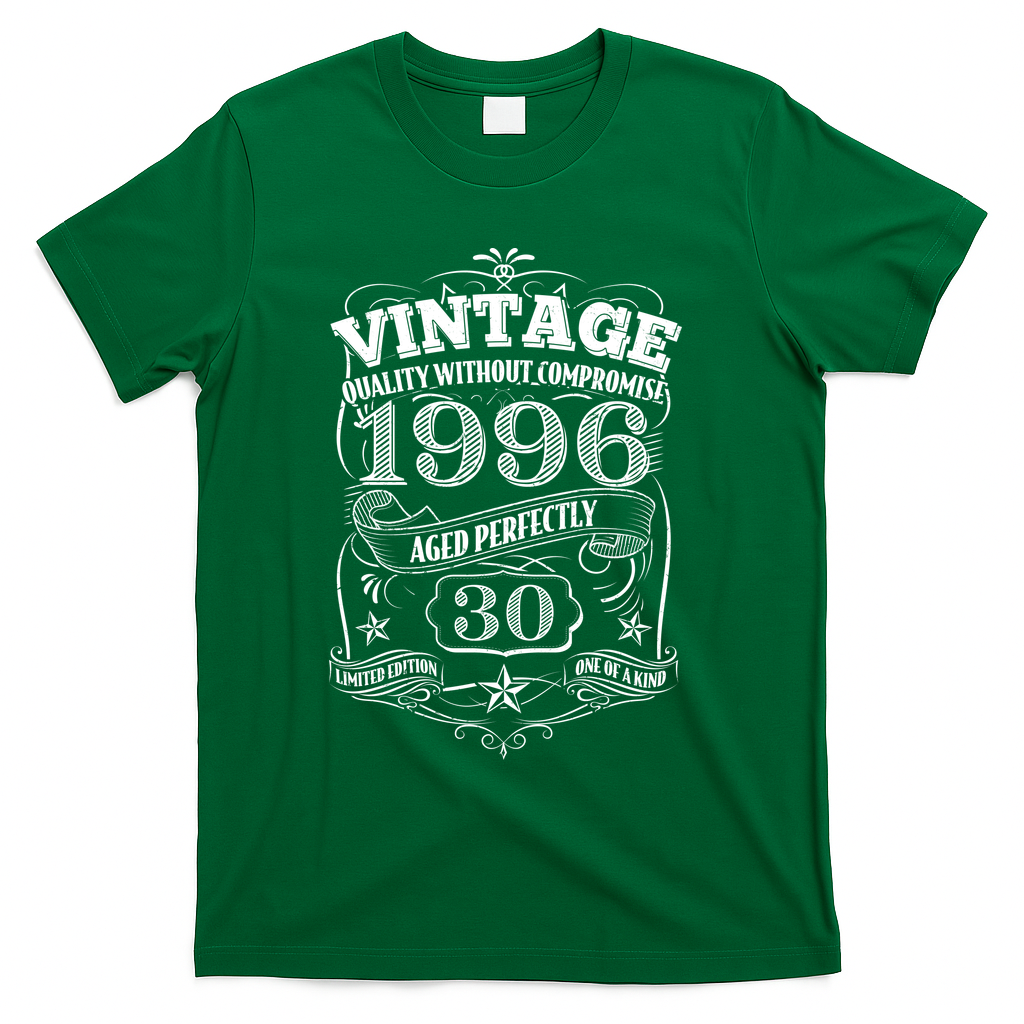30th Birthday 1996 Vintage Funny Aged Perfectly T-Shirt - Green