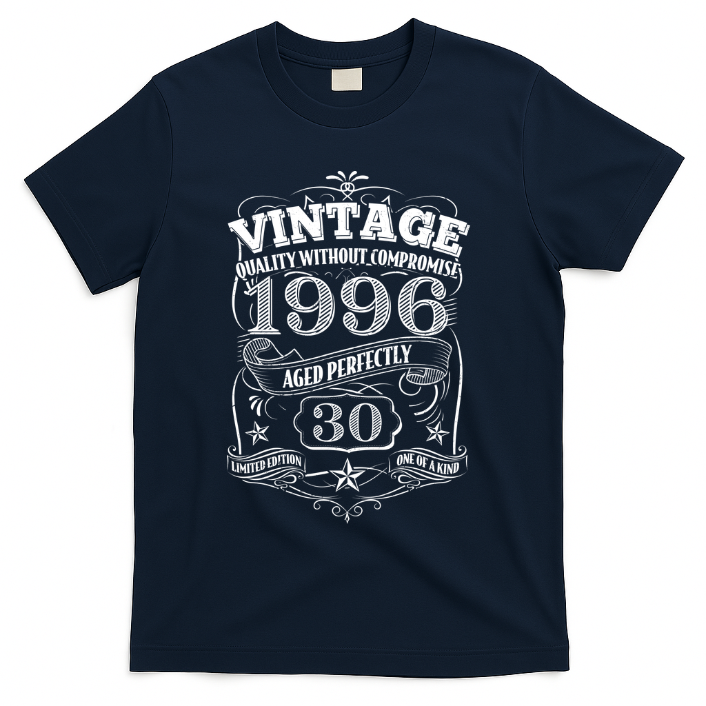 30th Birthday 1996 Vintage Funny Aged Perfectly T-Shirt - Navy
