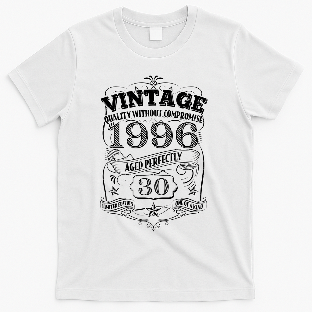 30th Birthday 1996 Vintage Funny Aged Perfectly T-Shirt - White