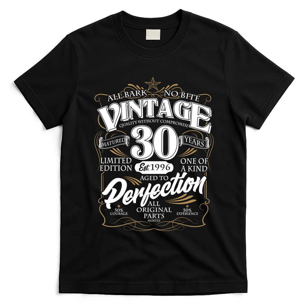 30th Birthday Est 1996 All Bark No Bite Vintage Birthday  T-Shirt
