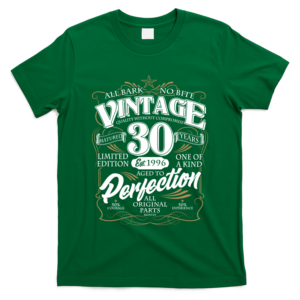 30th Birthday Est 1996 All Bark No Bite Vintage Birthday  T-Shirt