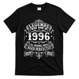 30th Birthday Vintage Scroll Border Legends Were Born Age Perfectly 1996 T-Shirt - Black