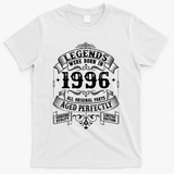 30th Birthday Vintage Scroll Border Legends Were Born Age Perfectly 1996 T-Shirt - White