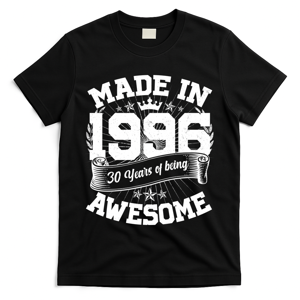 30th Birthday Vintage Crown Made In 1996 30 Years Of Being Awesome T-Shirt
