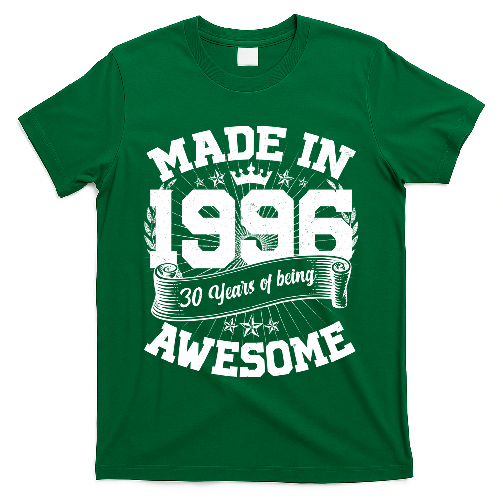 30th Birthday Vintage Crown Made In 1996 30 Years Of Being Awesome T-Shirt