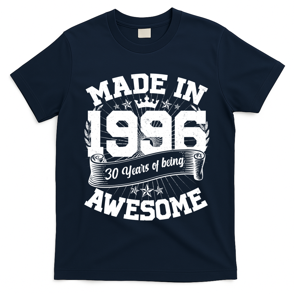 30th Birthday Vintage Crown Made In 1996 30 Years Of Being Awesome T-Shirt