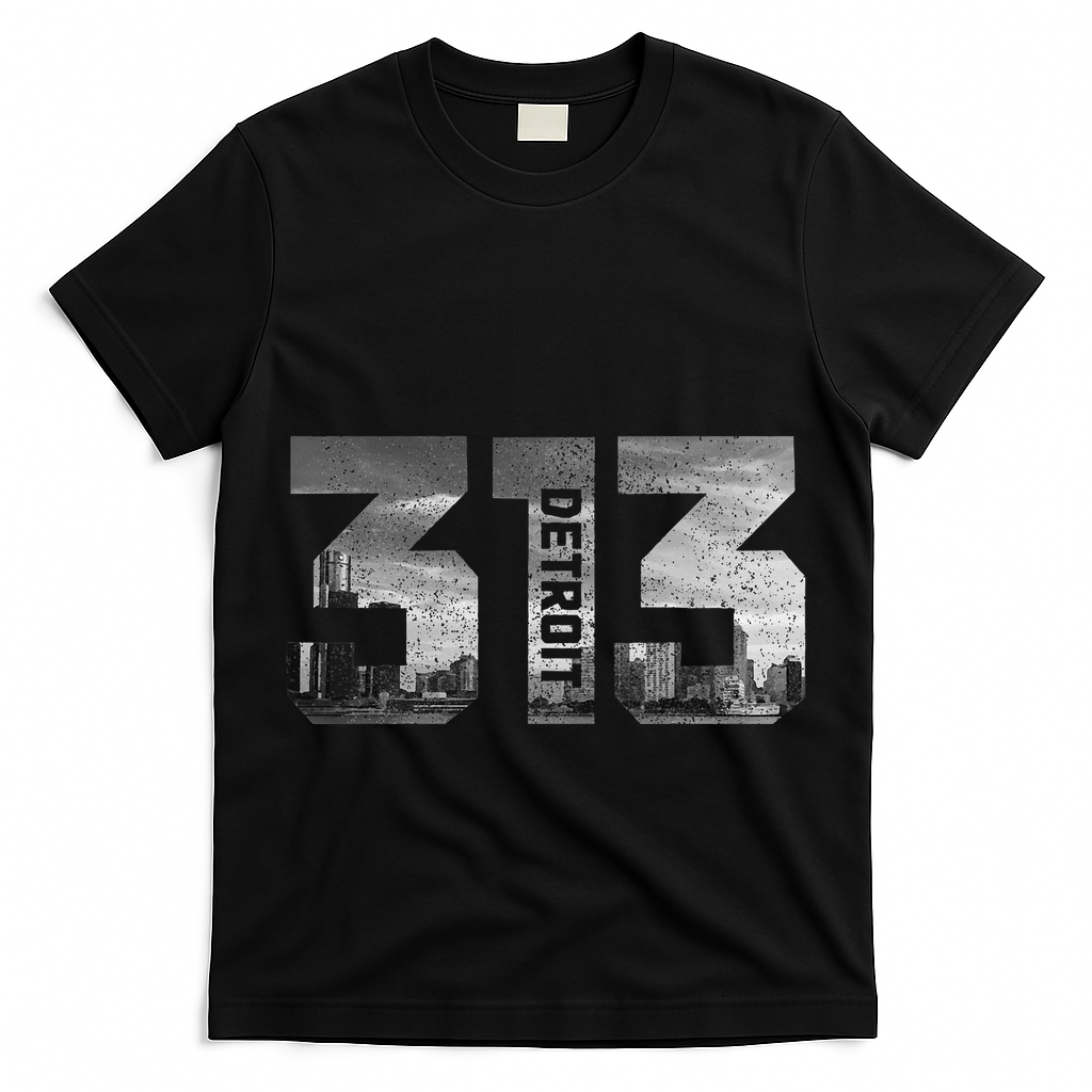 313 Detroit Michigan Area Code Pride Skyline Vintage T-Shirt