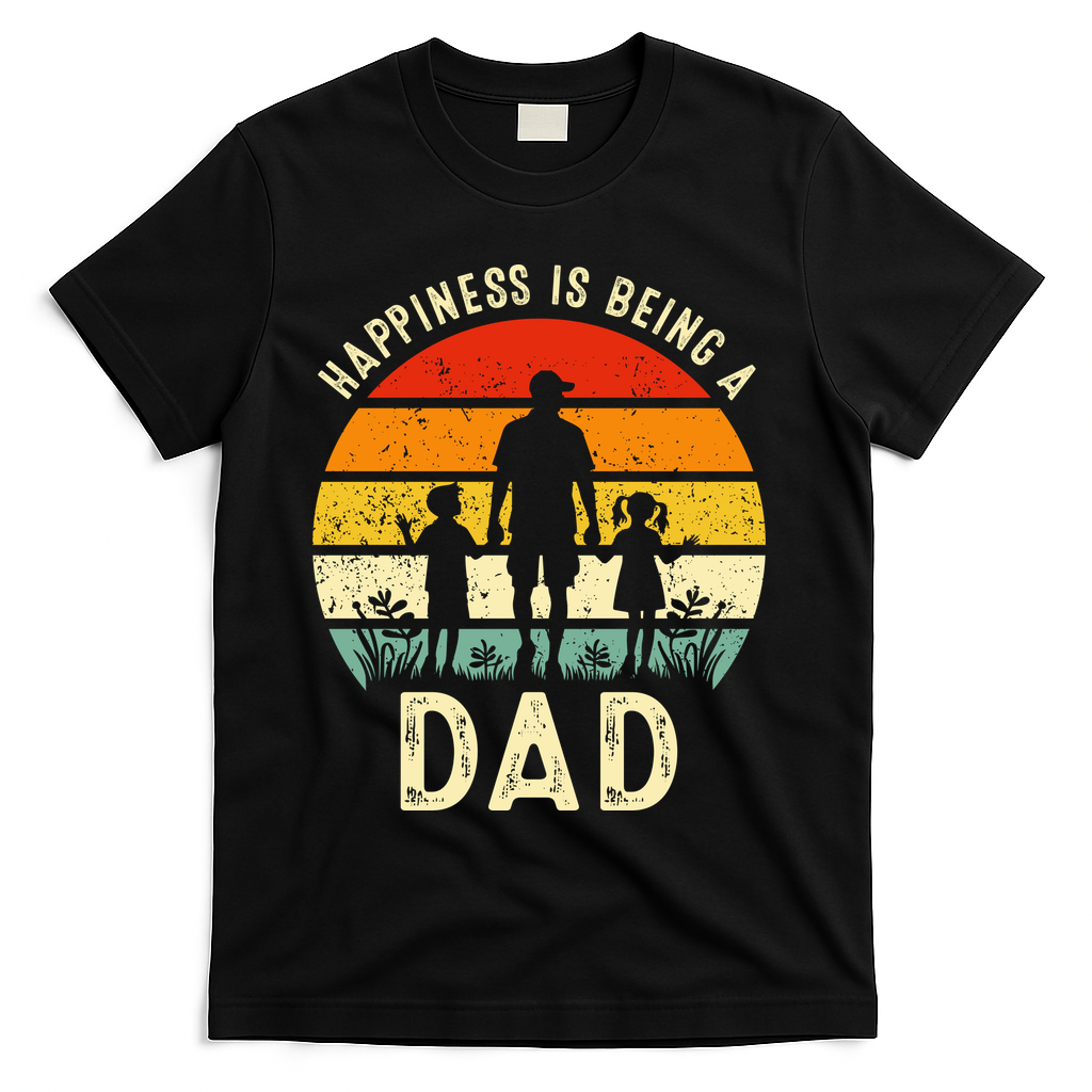 Happiness Is Being A Dad Father's Day Retro Sunset T-Shirt