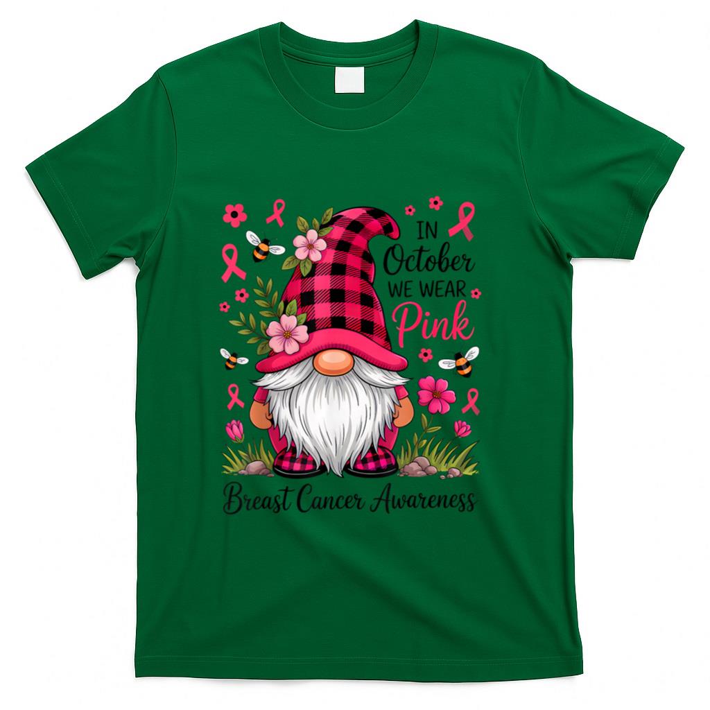 In October We Wear Pink Ribbon Warrior Gnomes Breast Cancer T-Shirt