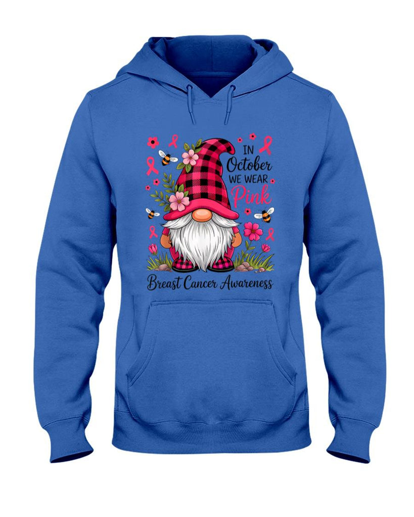 In October We Wear Pink Ribbon Warrior Gnomes Breast Cancer T-Shirt
