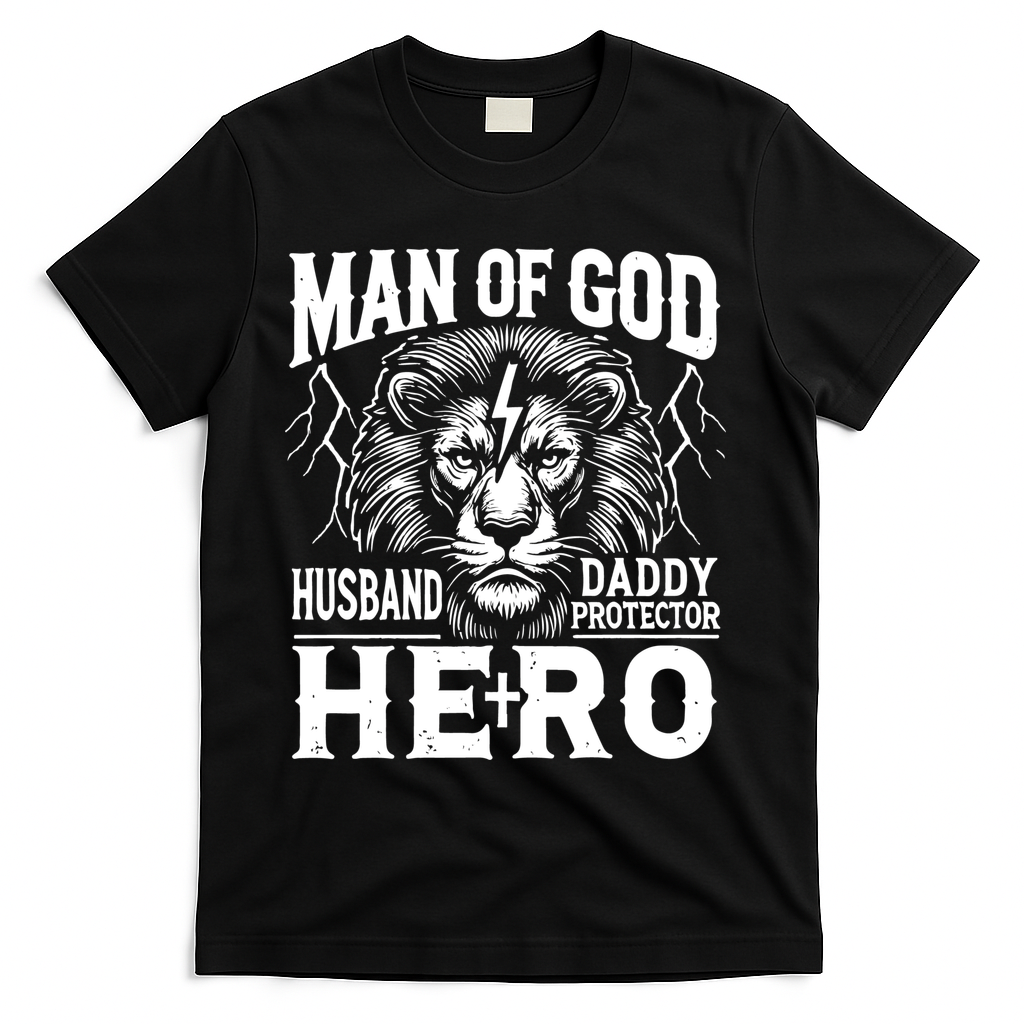 Man Of God Husband Daddy Protector Hero Dad Father's Day T-Shirt