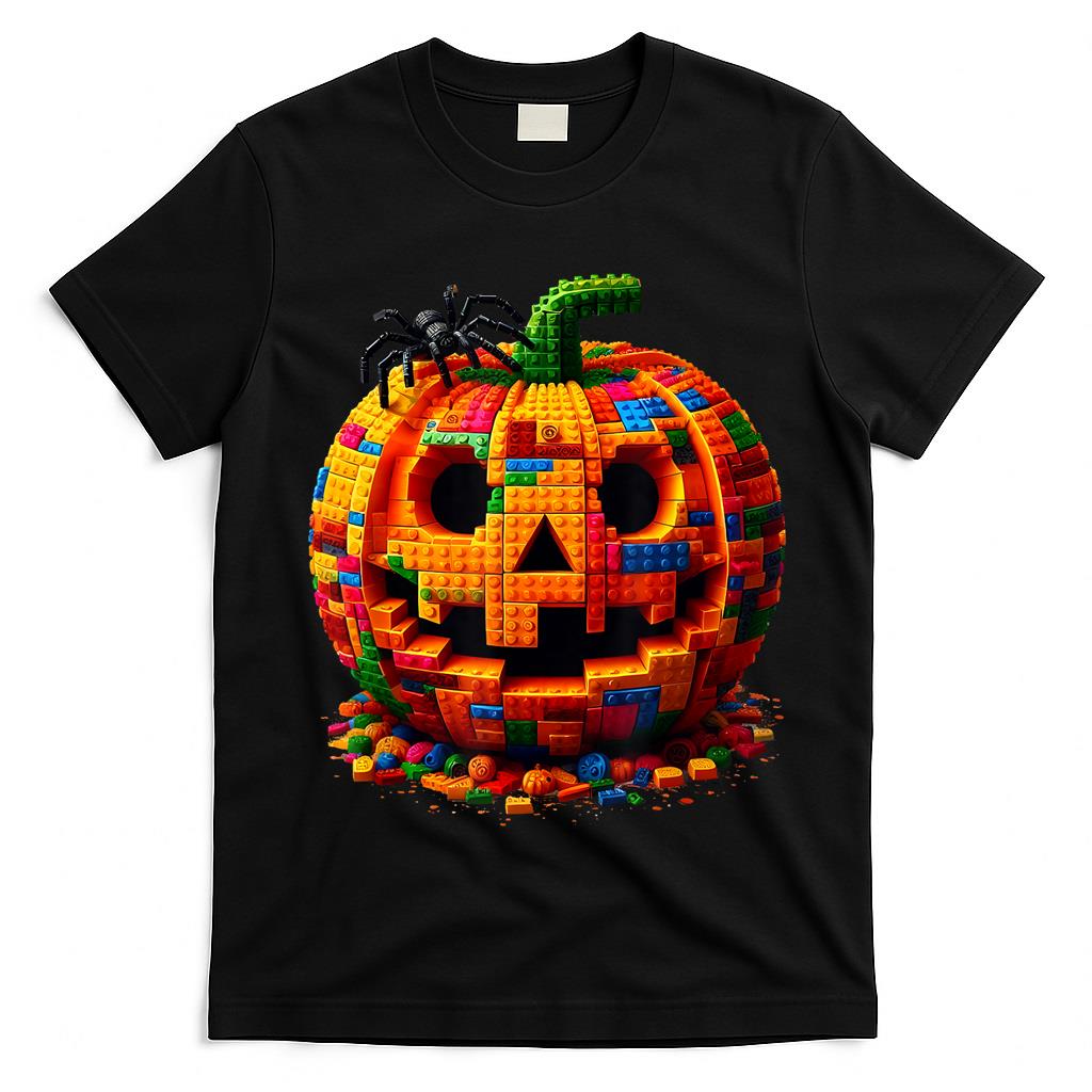 Halloween Master Builder Pumpkin Kids Building Blocks Bricks T-Shirt