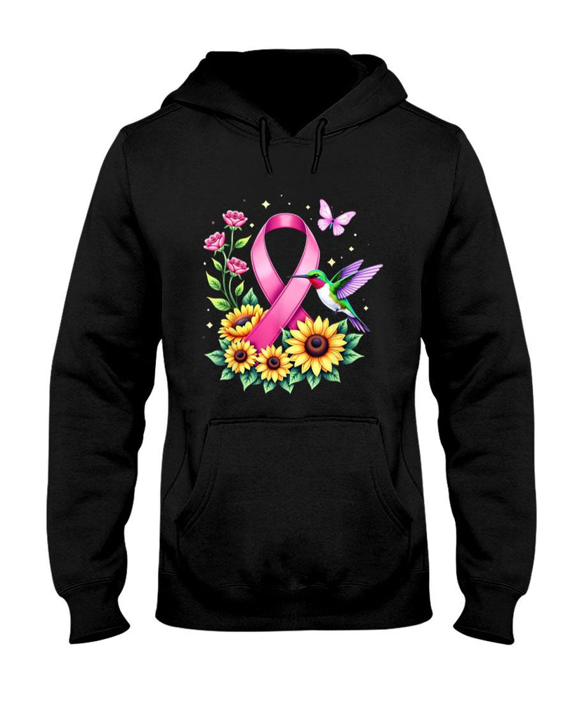 Hummingbird Sunflower Pink Ribbon Breast Cancer Awareness T-Shirt