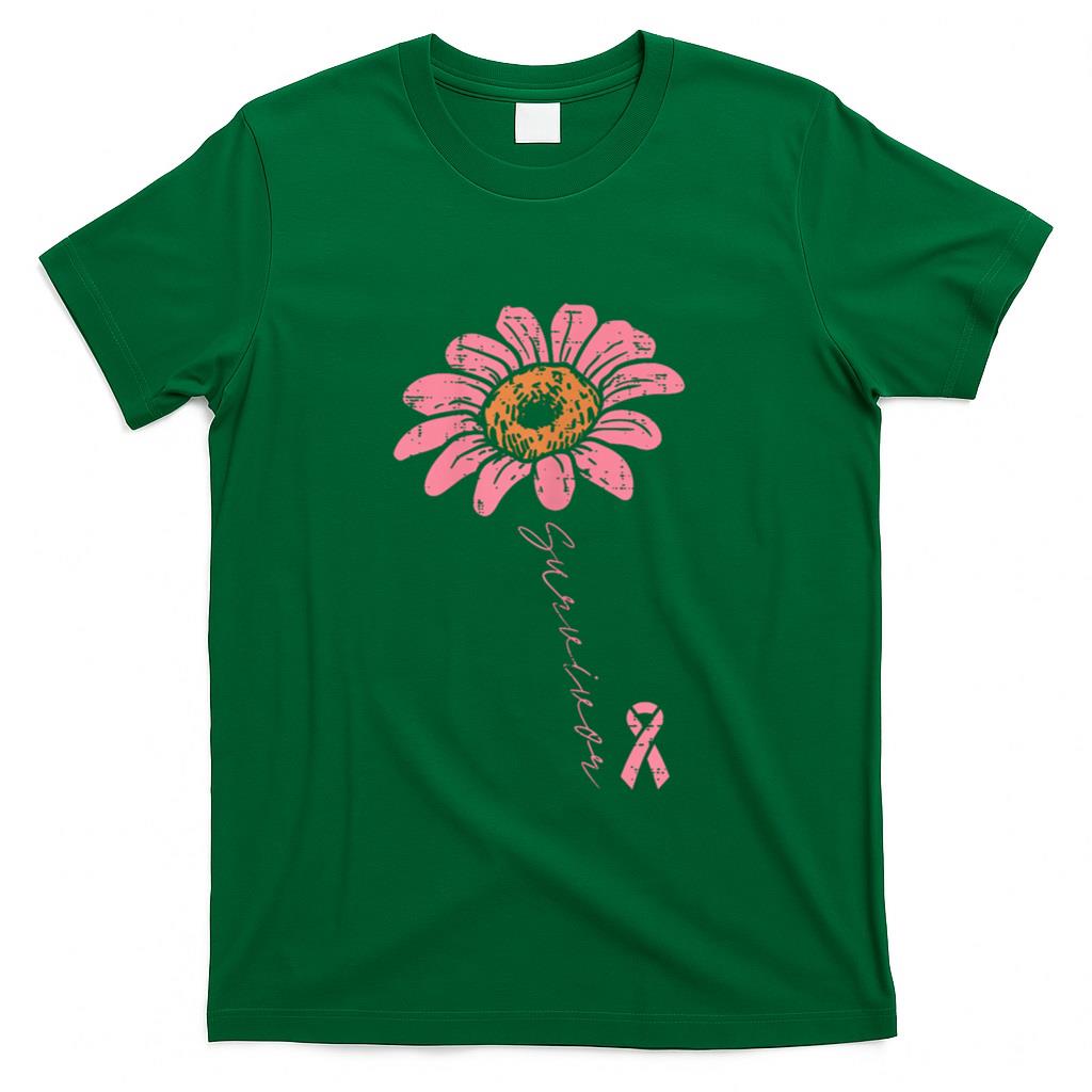 Sunflower Pink Ribbon Breast Cancer Survivor Awareness Women T-Shirt