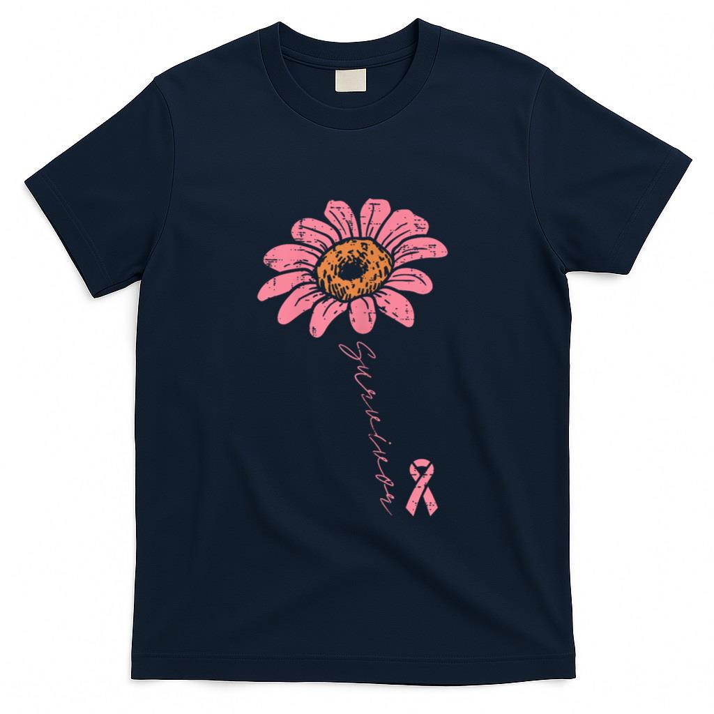 Sunflower Pink Ribbon Breast Cancer Survivor Awareness Women T-Shirt