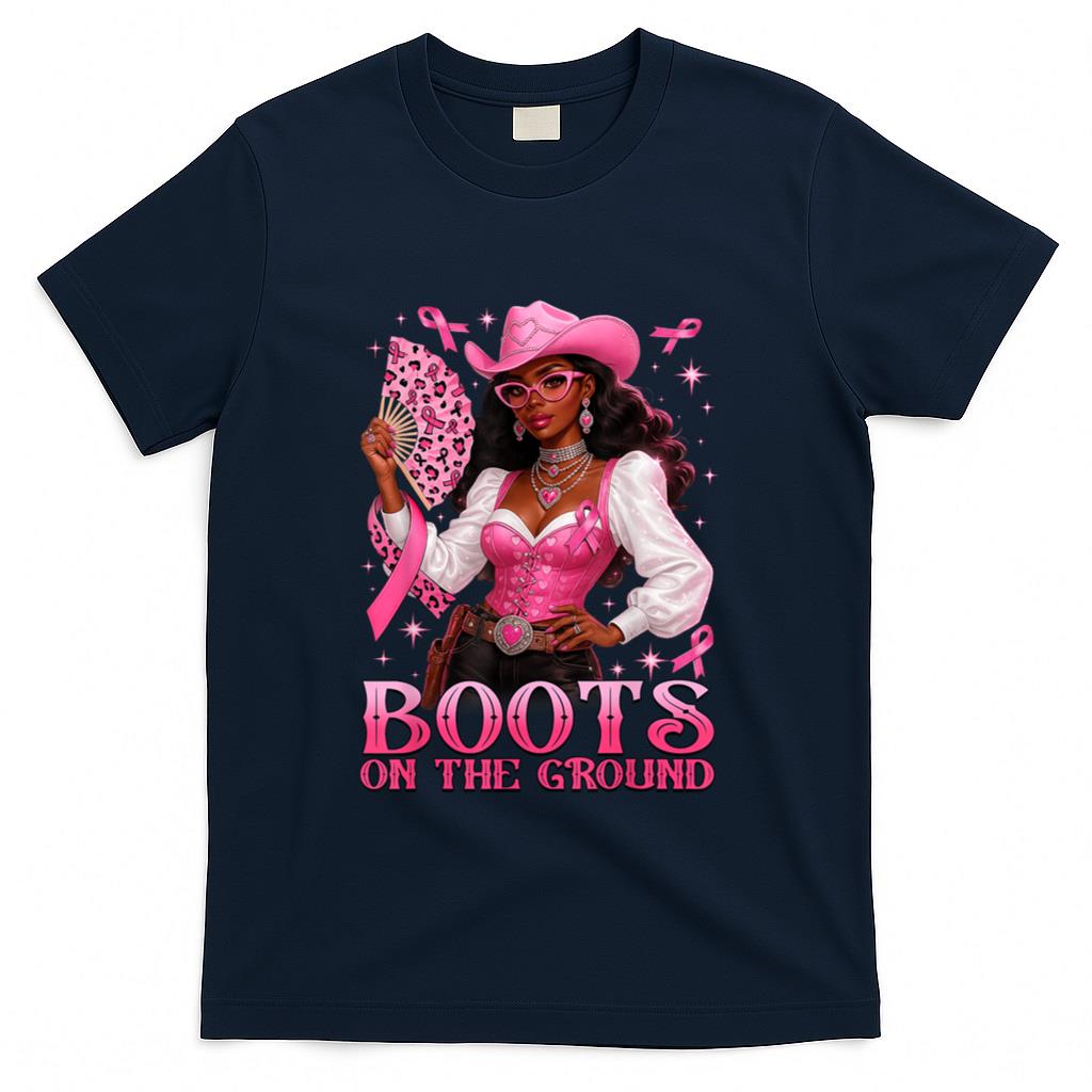Boots On The Ground Pink Cowgirl Breast Cancer Western T-Shirt