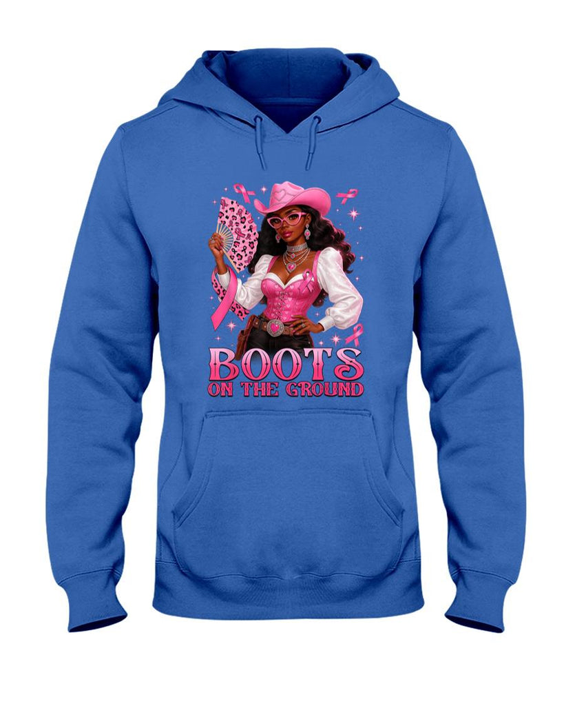 Boots On The Ground Pink Cowgirl Breast Cancer Western T-Shirt