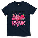 In October We Wear Pink Apple Teacher Pumpkin Breast Cancer T-Shirt