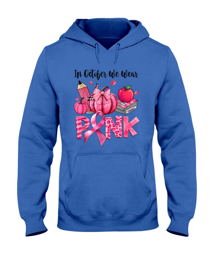 In October We Wear Pink Apple Teacher Pumpkin Breast Cancer T-Shirt
