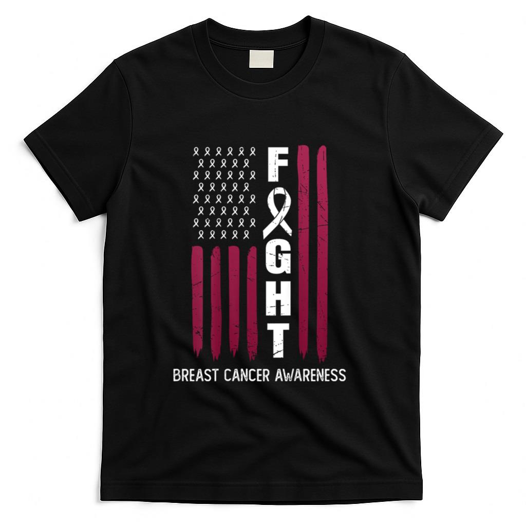 USA Pink Flag Breast Cancer Awareness Month - On Back T-Shirt