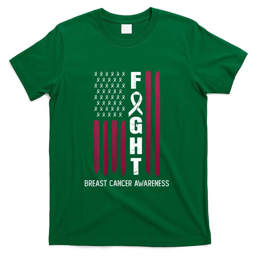 USA Pink Flag Breast Cancer Awareness Month - On Back T-Shirt