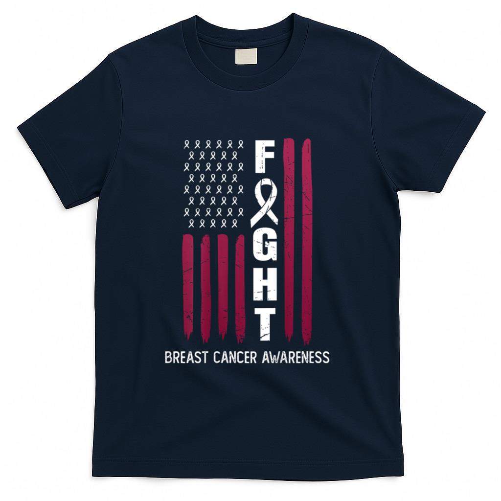 USA Pink Flag Breast Cancer Awareness Month - On Back T-Shirt