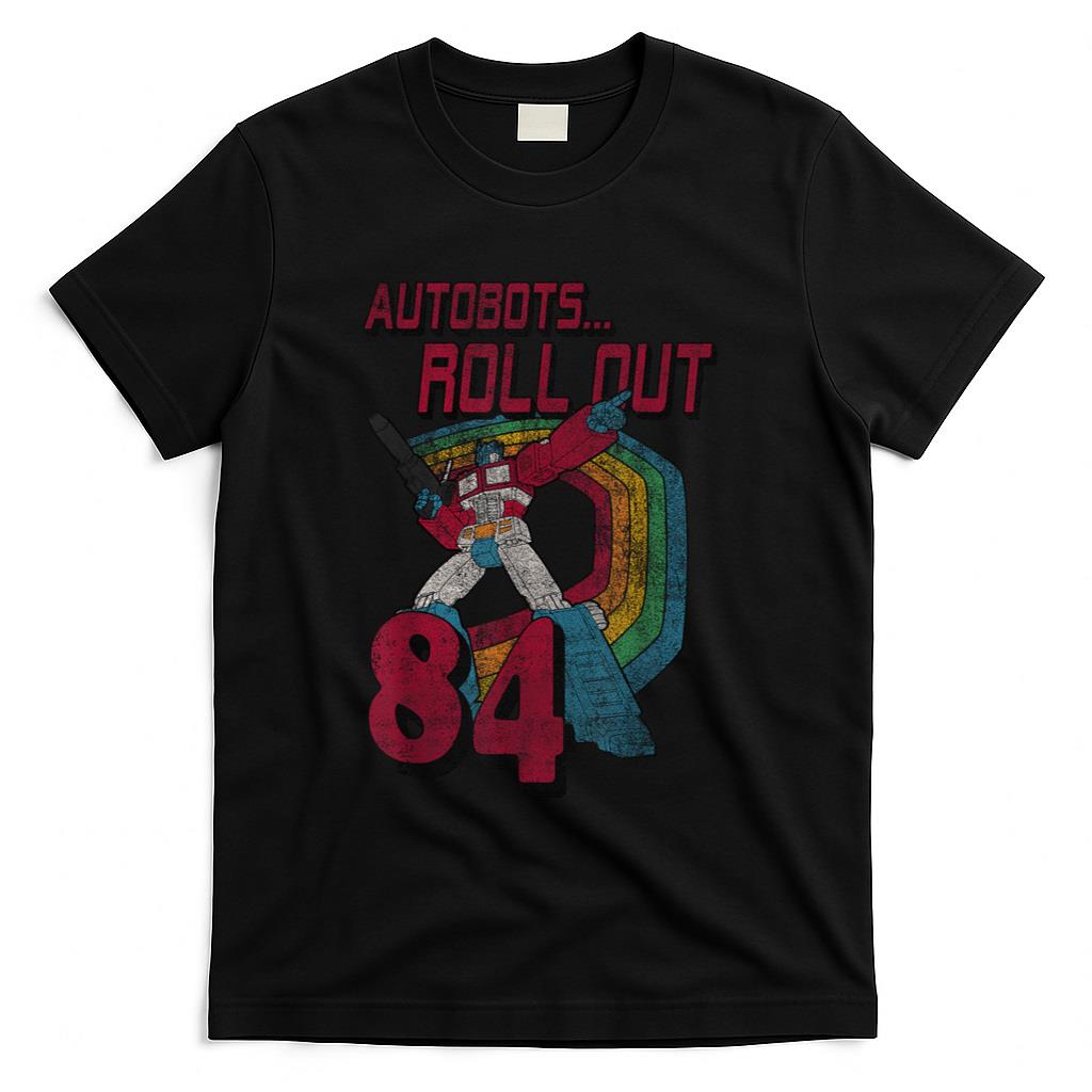 Retro Nostalgia - Transformers Autobots Retro Roll Out 84 Rainbow Stripe T-Shirt