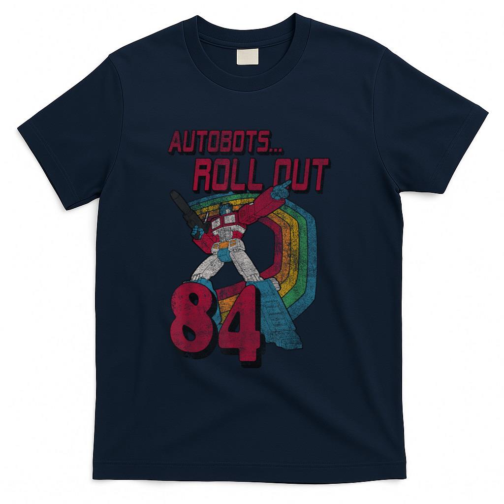 Retro Nostalgia - Transformers Autobots Retro Roll Out 84 Rainbow Stripe T-Shirt