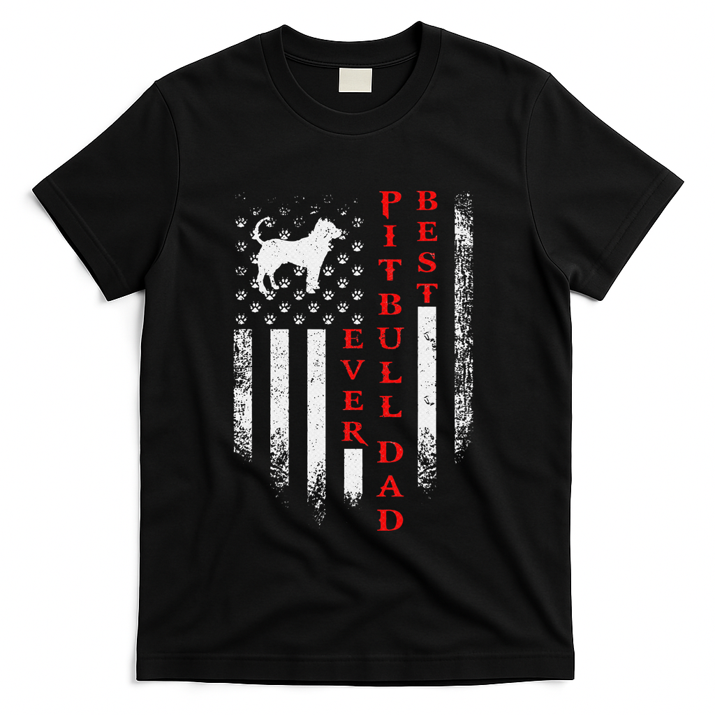 Vintage Usa American Flag Best Pit Bull Pitbull Dog Dad Ever T-Shirt
