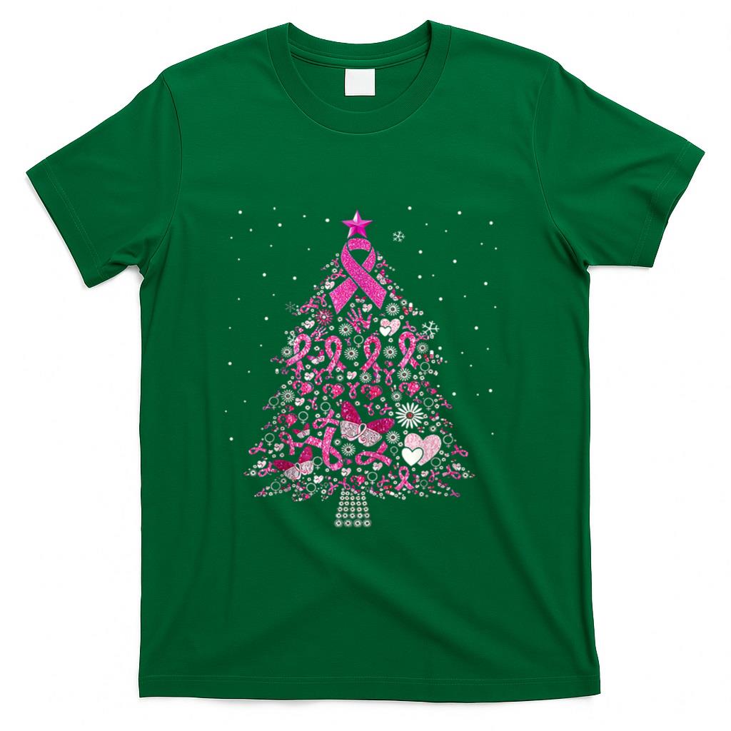 Breast Cancer Christmas Tree Snowflakes Ornament Decoration T-Shirt