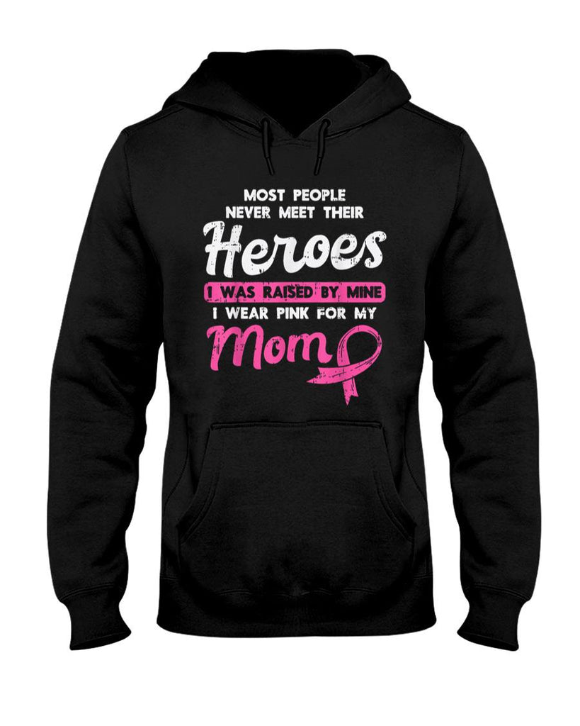 Raised By My Heroe Pink For Mom Breast Cancer Awareness Son T-Shirt